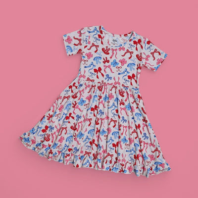 Girls Red White and Bows Dream Ruffle Dress - Southern Soule Designs