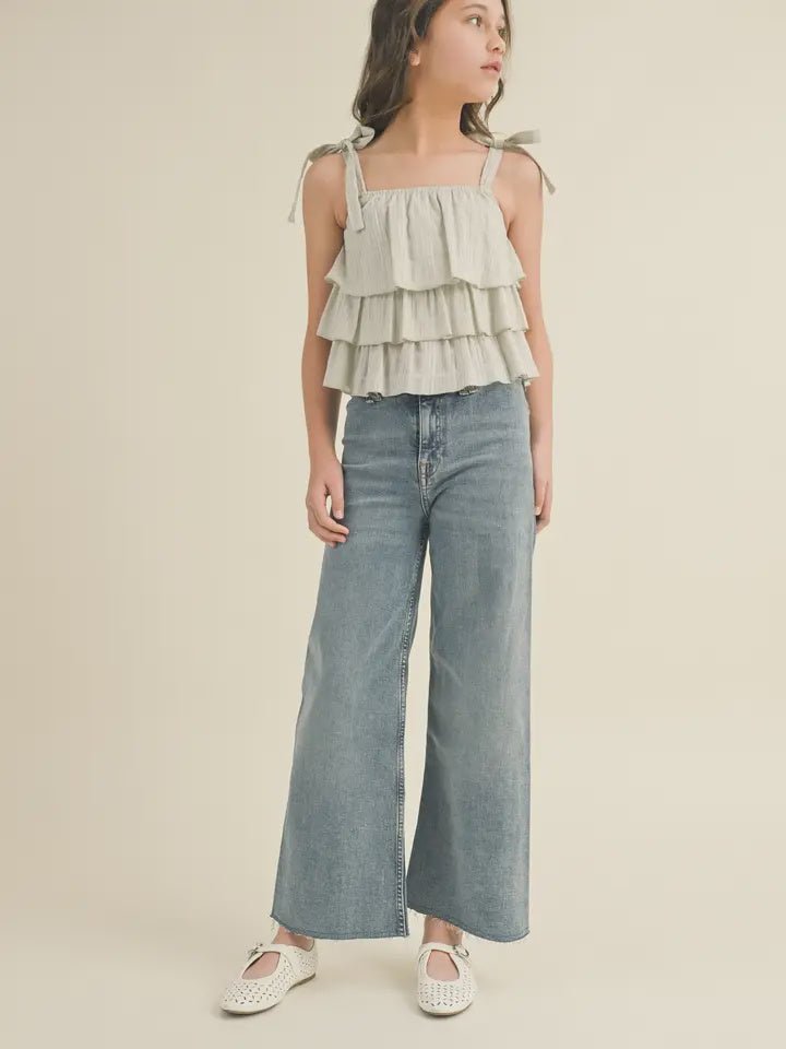 Girls Wide Leg Denim Pants KP2783DN - Southern Soule Designs