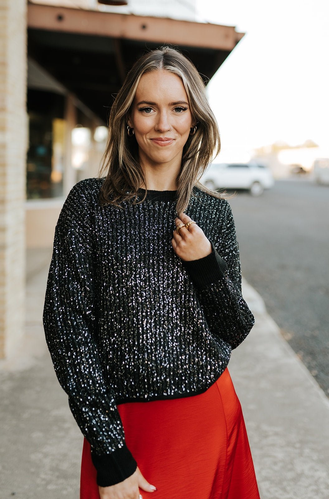 Gleam Sequin Sweater Black ZW254601 - Southern Soule Designs