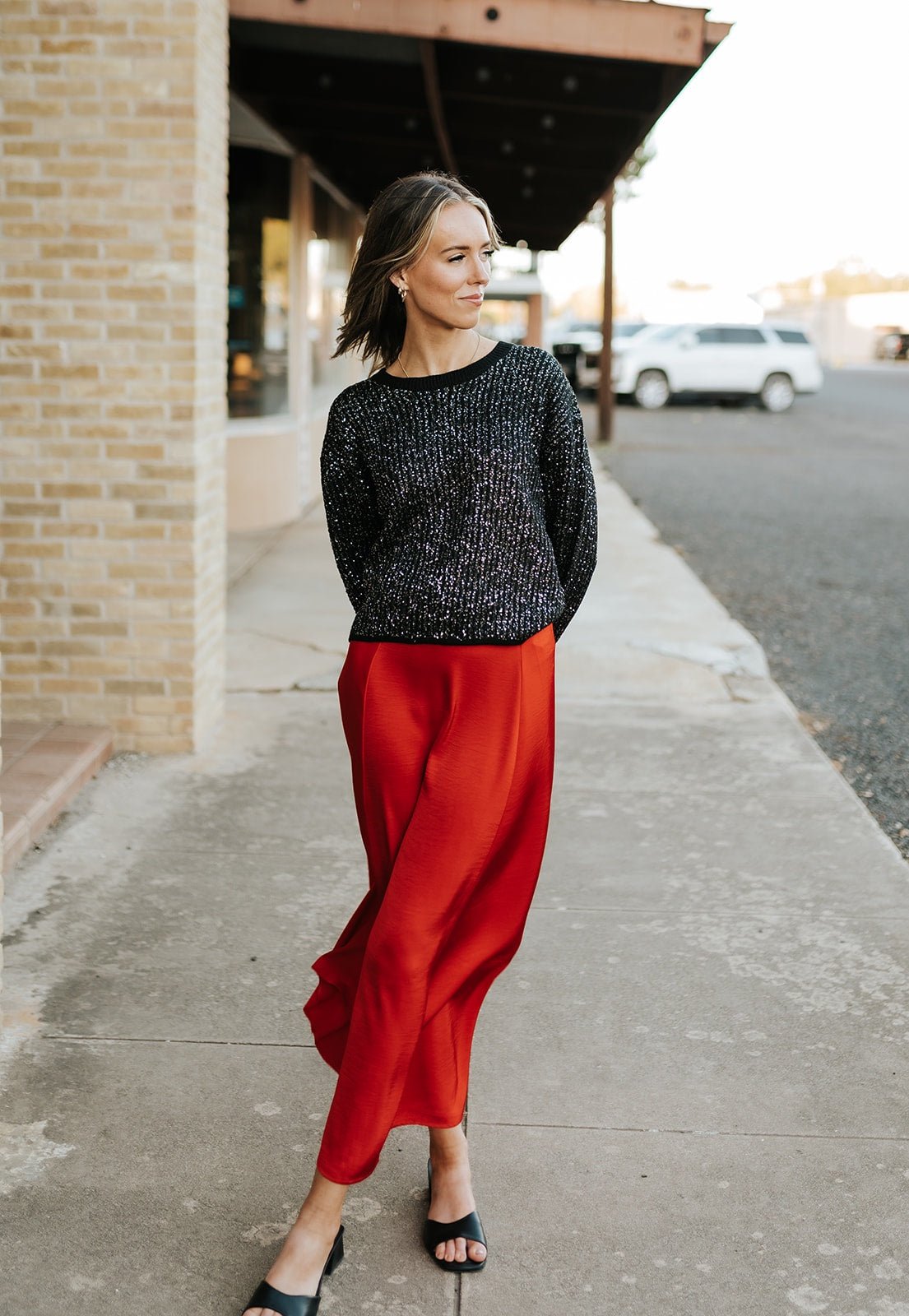 Gleam Sequin Sweater Black ZW254601 - Southern Soule Designs