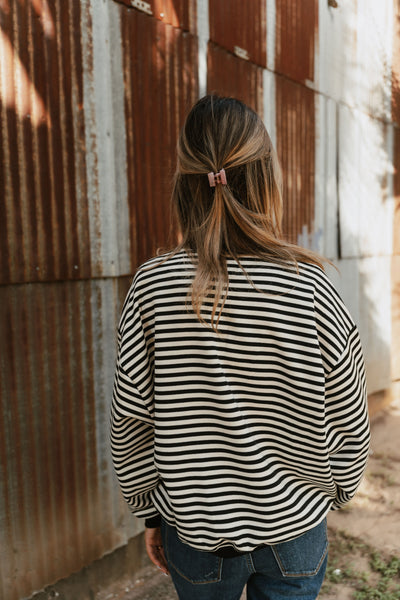 Ivory/Black Striped Oversized Pullover TBT13980