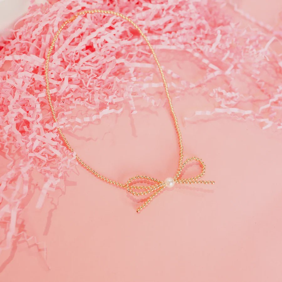 Gold Beaded Bow Necklace - Southern Soule Designs