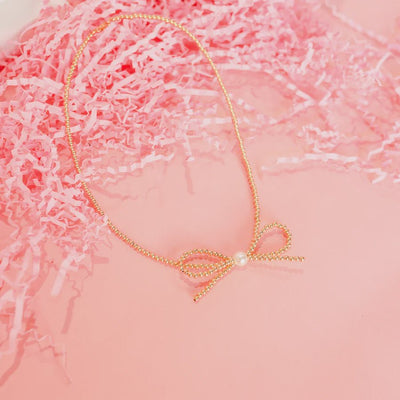 Gold Beaded Bow Necklace - Southern Soule Designs