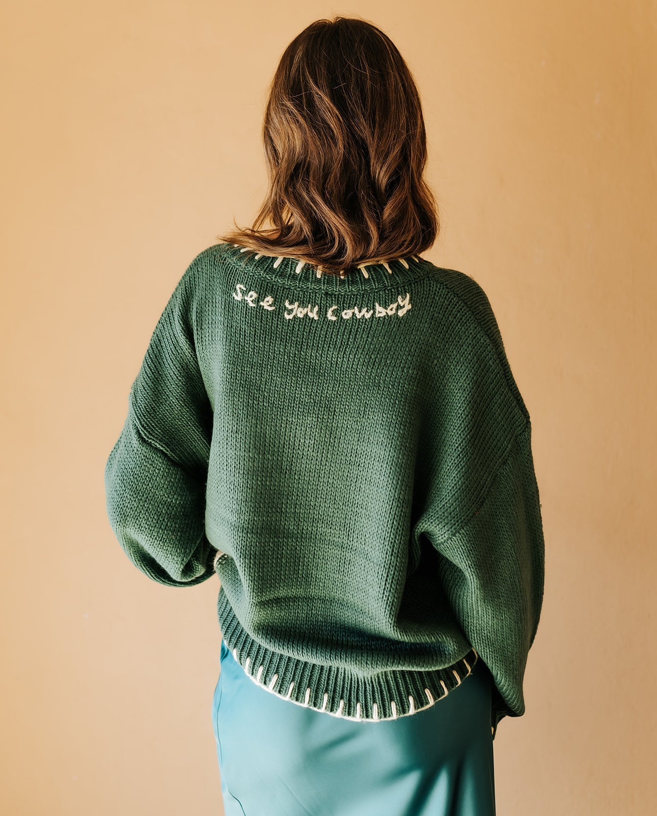 Green Horse Sweater with Stitching Hem BRW2936 - 6 - Southern Soule Designs