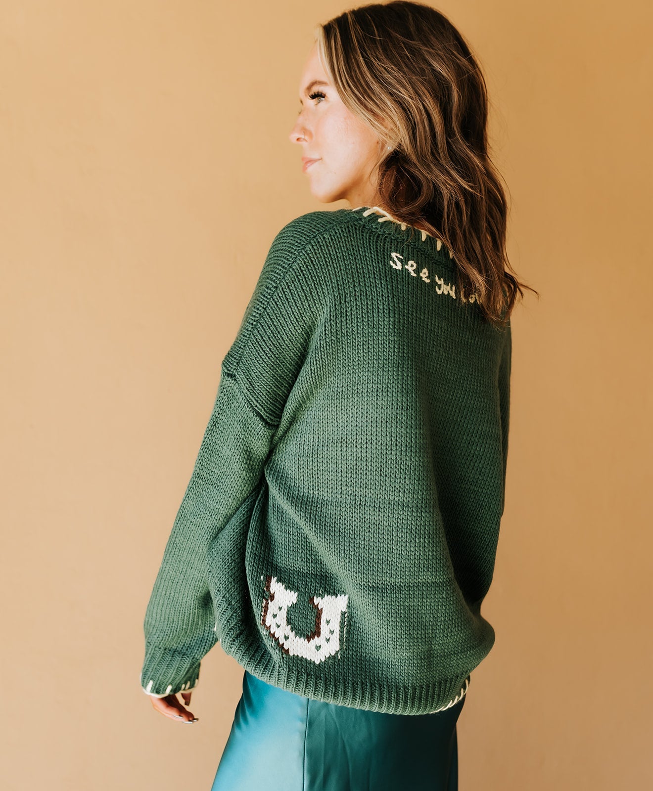 Green Horse Sweater with Stitching Hem BRW2936 - 6 - Southern Soule Designs
