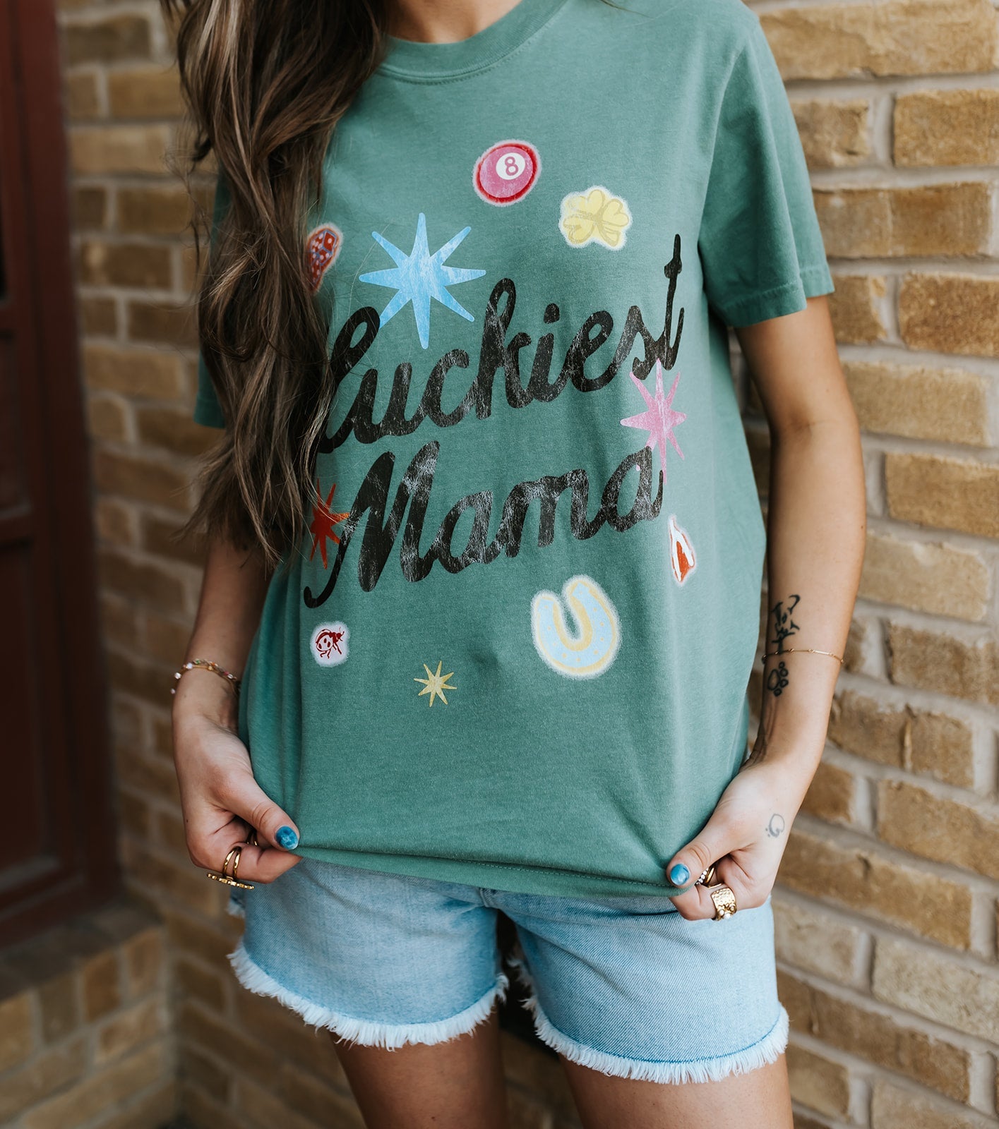 Green Luckiest Mama Graphic Tee - Southern Soule Designs