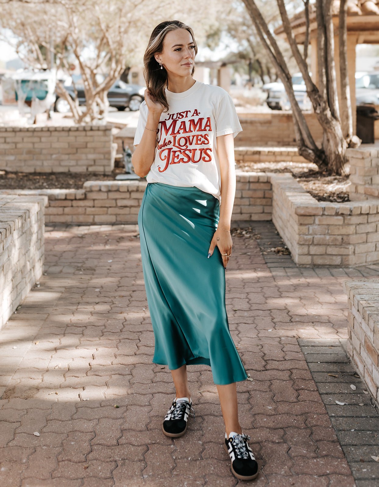 Green Satin Midi Skirt WL25 - 10095 - Southern Soule Designs