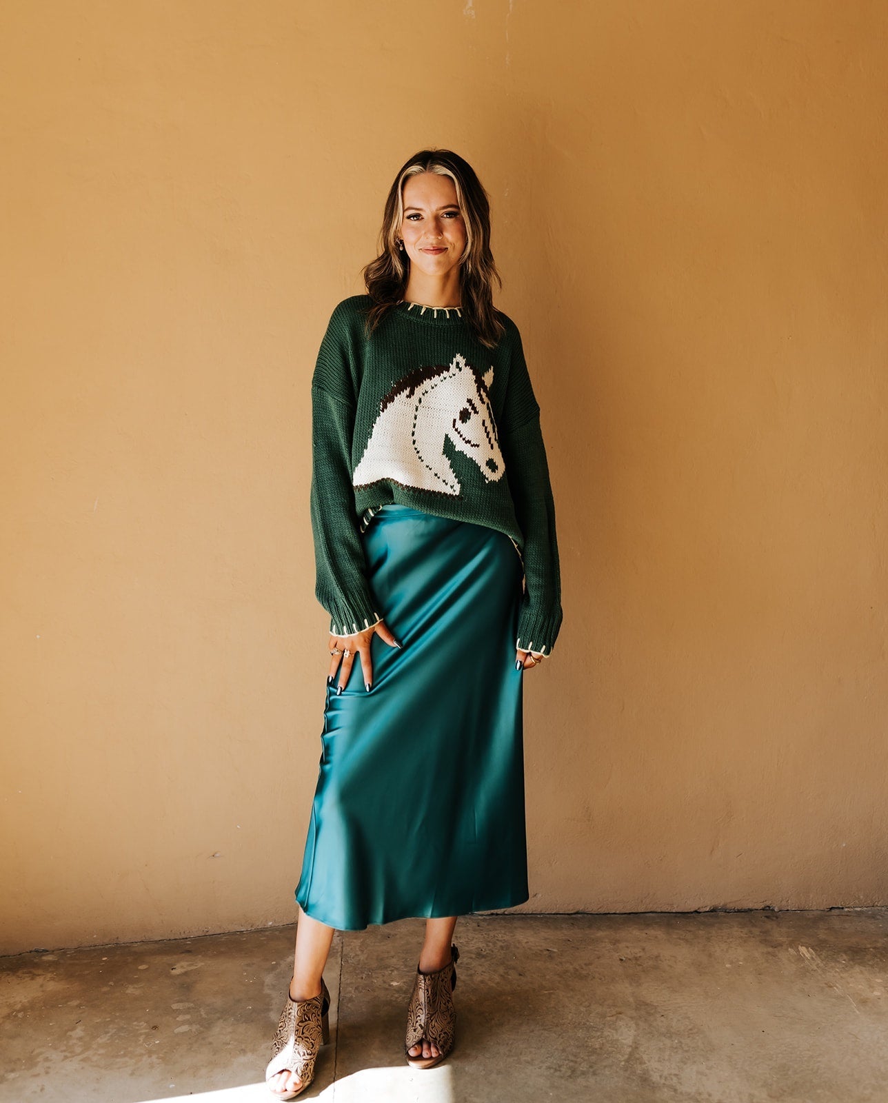Green Satin Midi Skirt WL25 - 10095 - Southern Soule Designs
