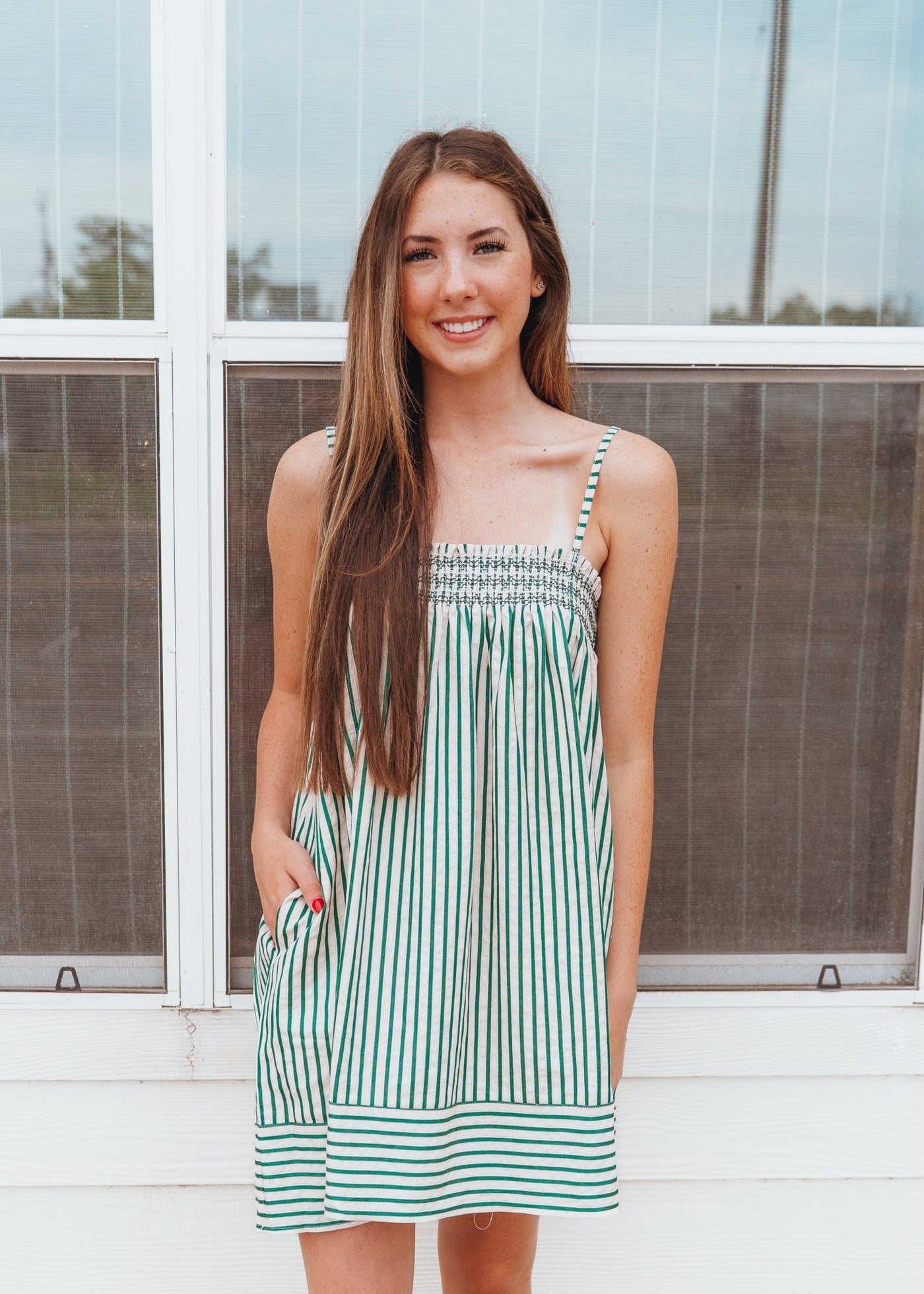 Green Stipe Babydoll Dress RD1062 - Southern Soule Designs