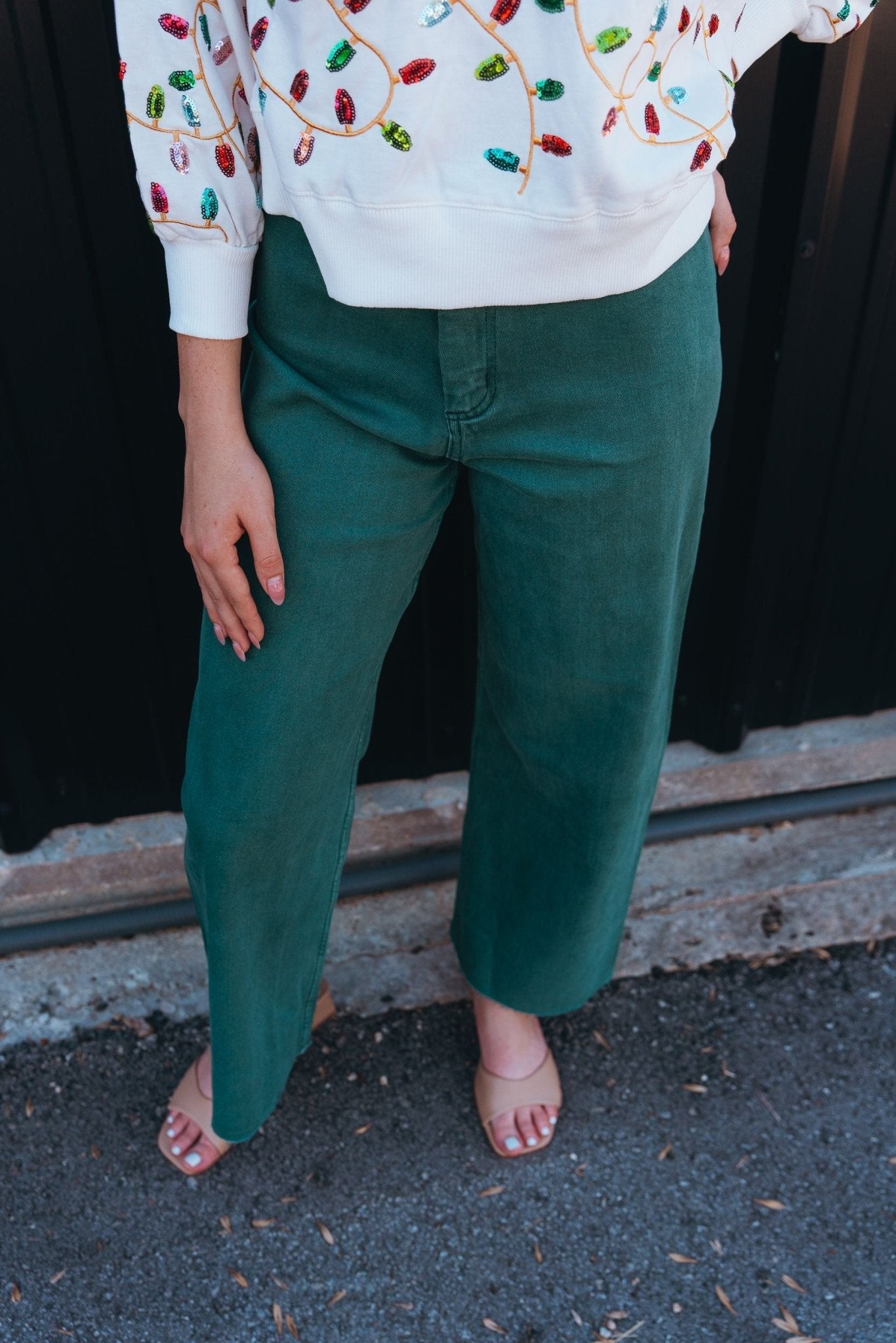 Green Straight Wide Leg Pants MMP623 - Southern Soule Designs