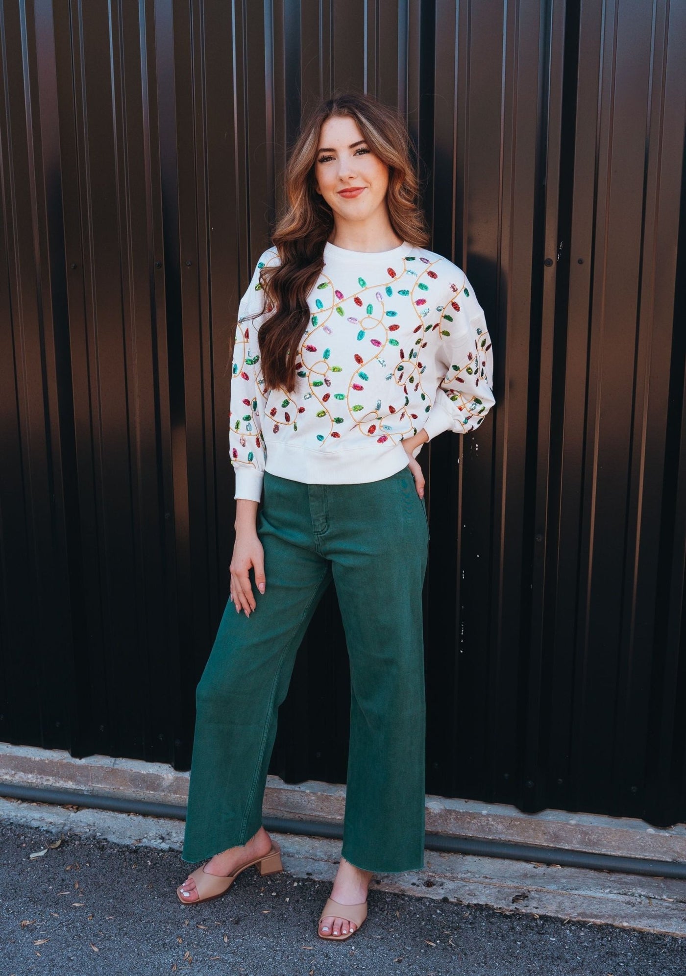 Green Straight Wide Leg Pants MMP623 - Southern Soule Designs