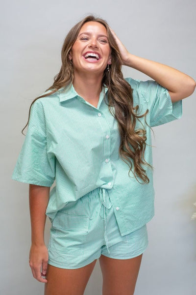 Green White Stripe Cargo Shorts - Southern Soule Designs