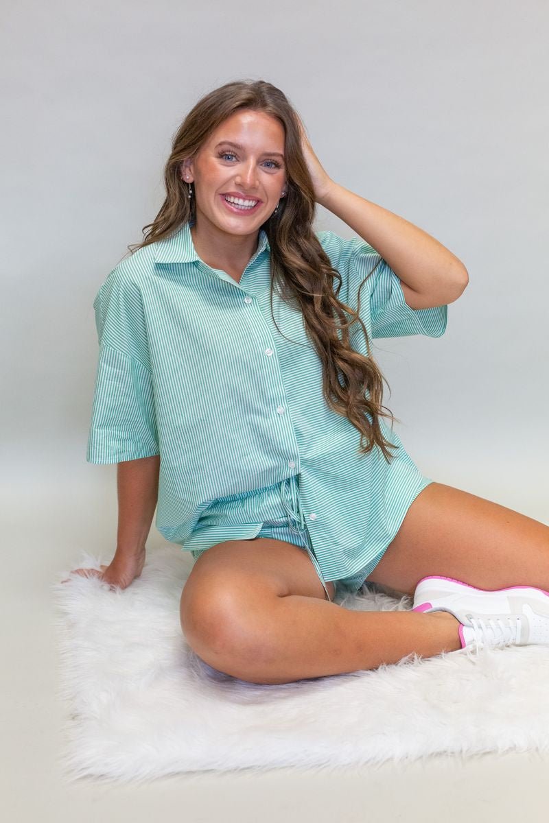 Green White Stripe Oversize Top - Southern Soule Designs