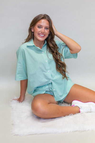 Green White Stripe Oversize Top - Southern Soule Designs