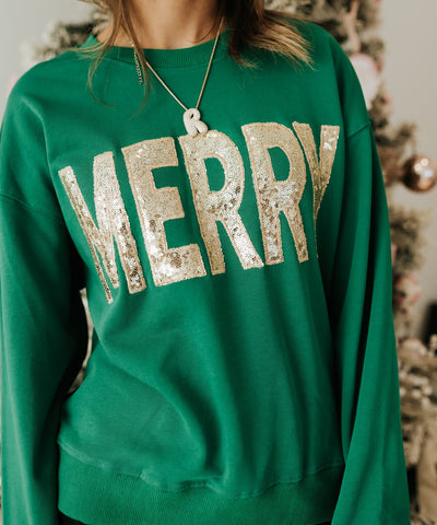 Green/Gold Merry Sequin Sweatshirt WL25 - 11086 - Southern Soule Designs