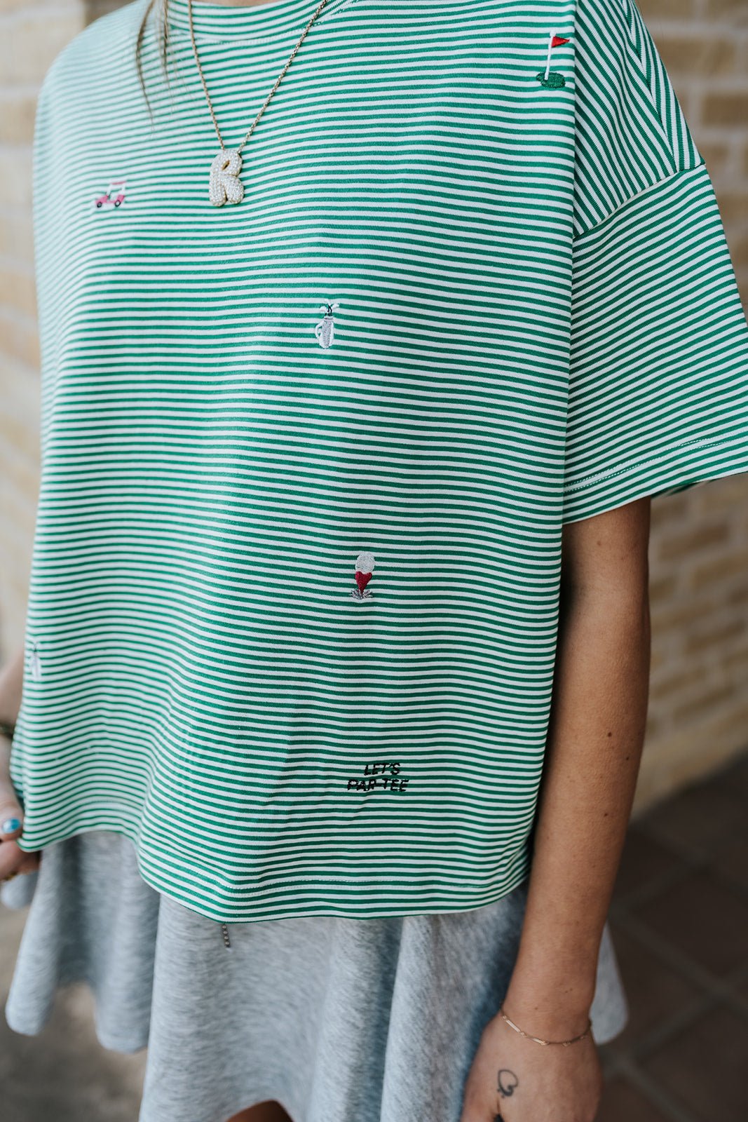 Green/White Golf Icons Striped Knit Tee WL25 - 11940 - Southern Soule Designs
