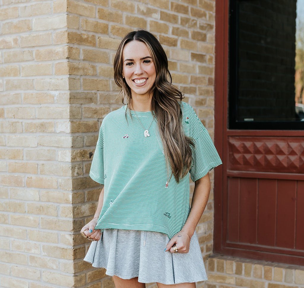 Green/White Golf Icons Striped Knit Tee WL25 - 11940 - Southern Soule Designs