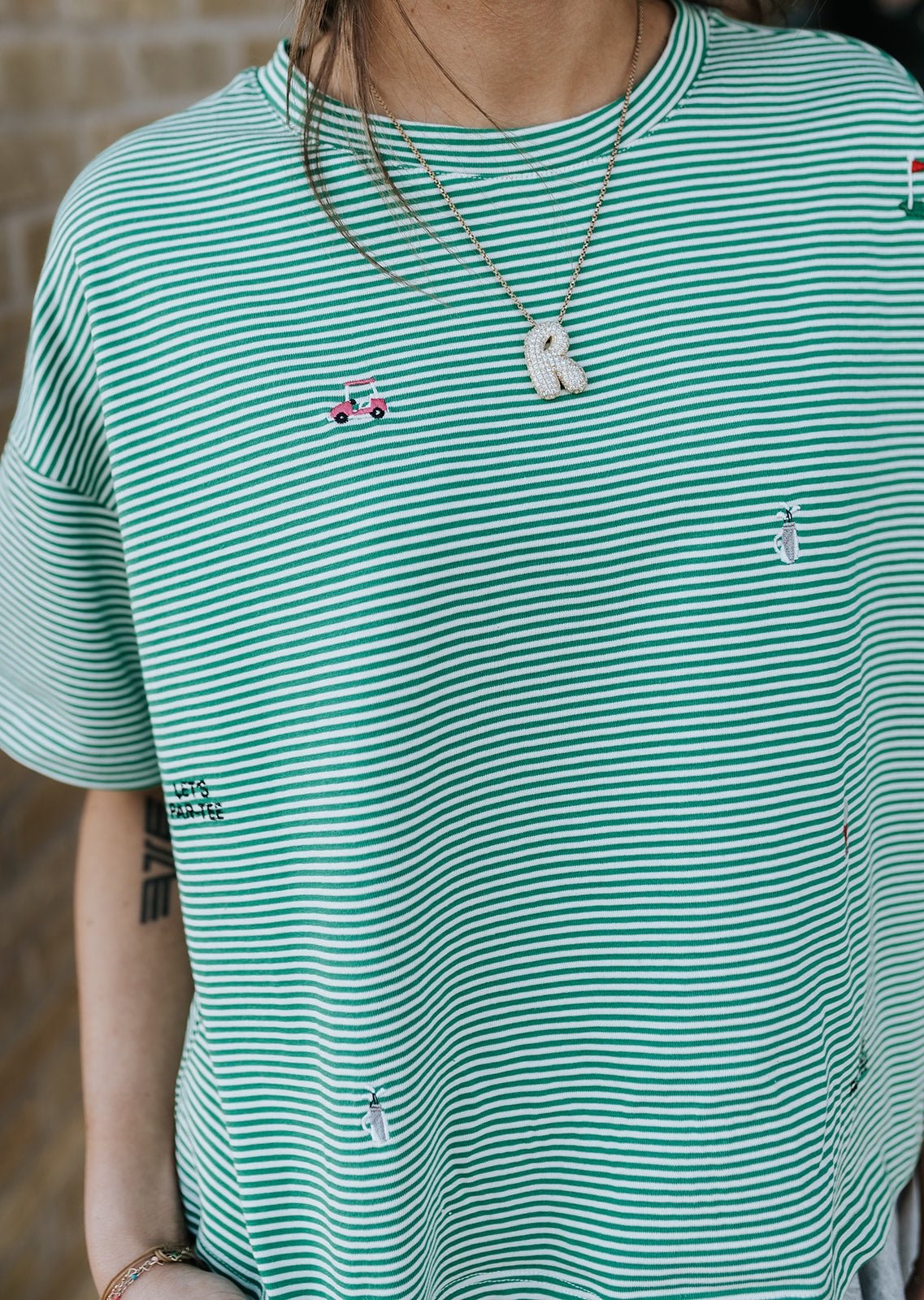 Green/White Golf Icons Striped Knit Tee WL25 - 11940 - Southern Soule Designs