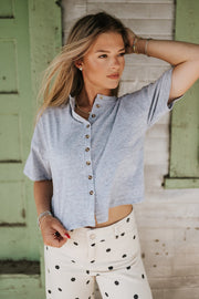 Grey Button Down Top ET7639 - Southern Soule Designs