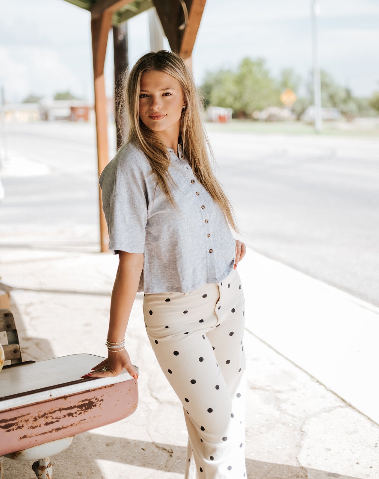 Grey Button Down Top ET7639 - Southern Soule Designs