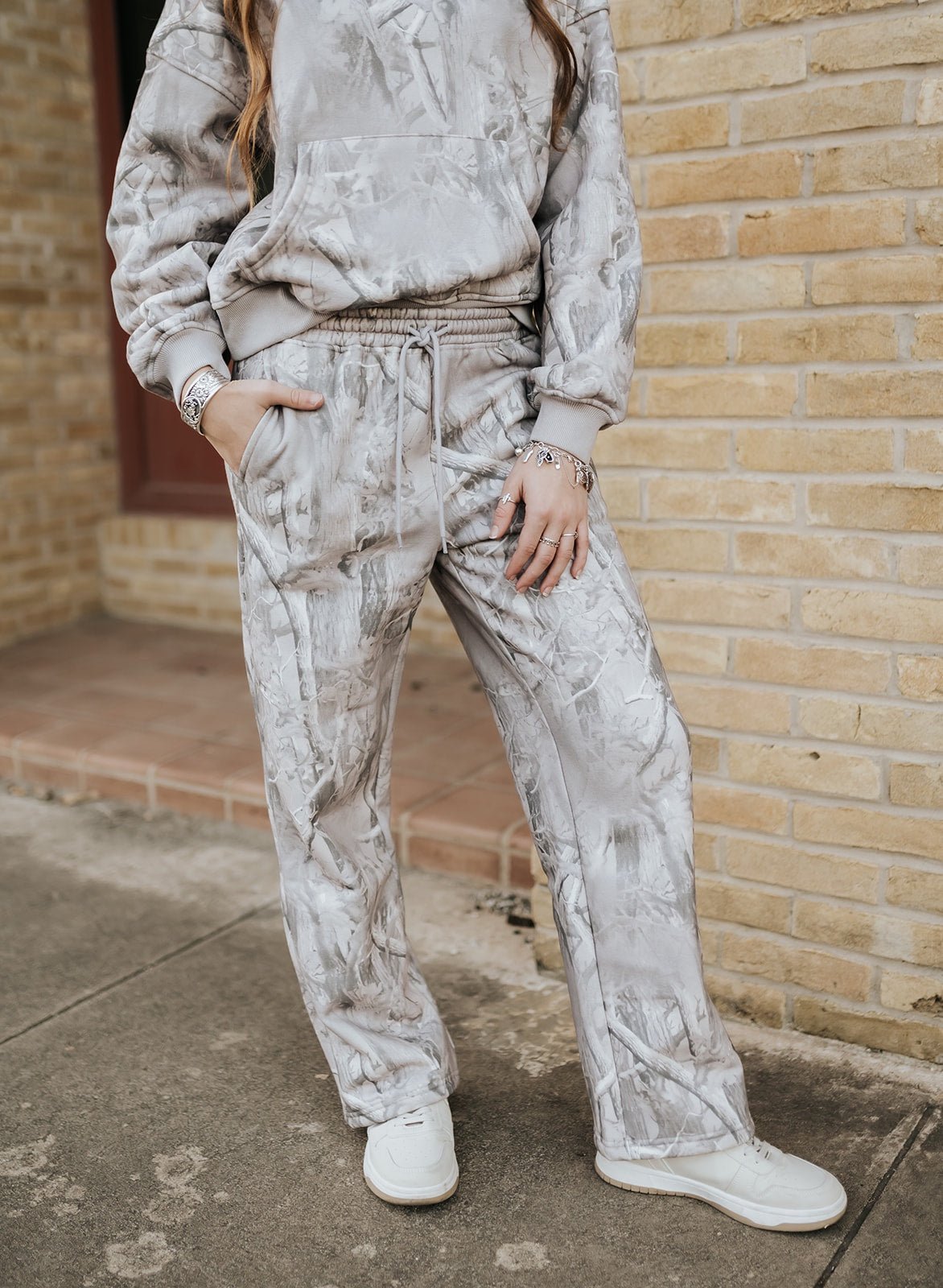 Grey Camo Mid Rise Wide Leg Sweatpants IP5920 - Southern Soule Designs