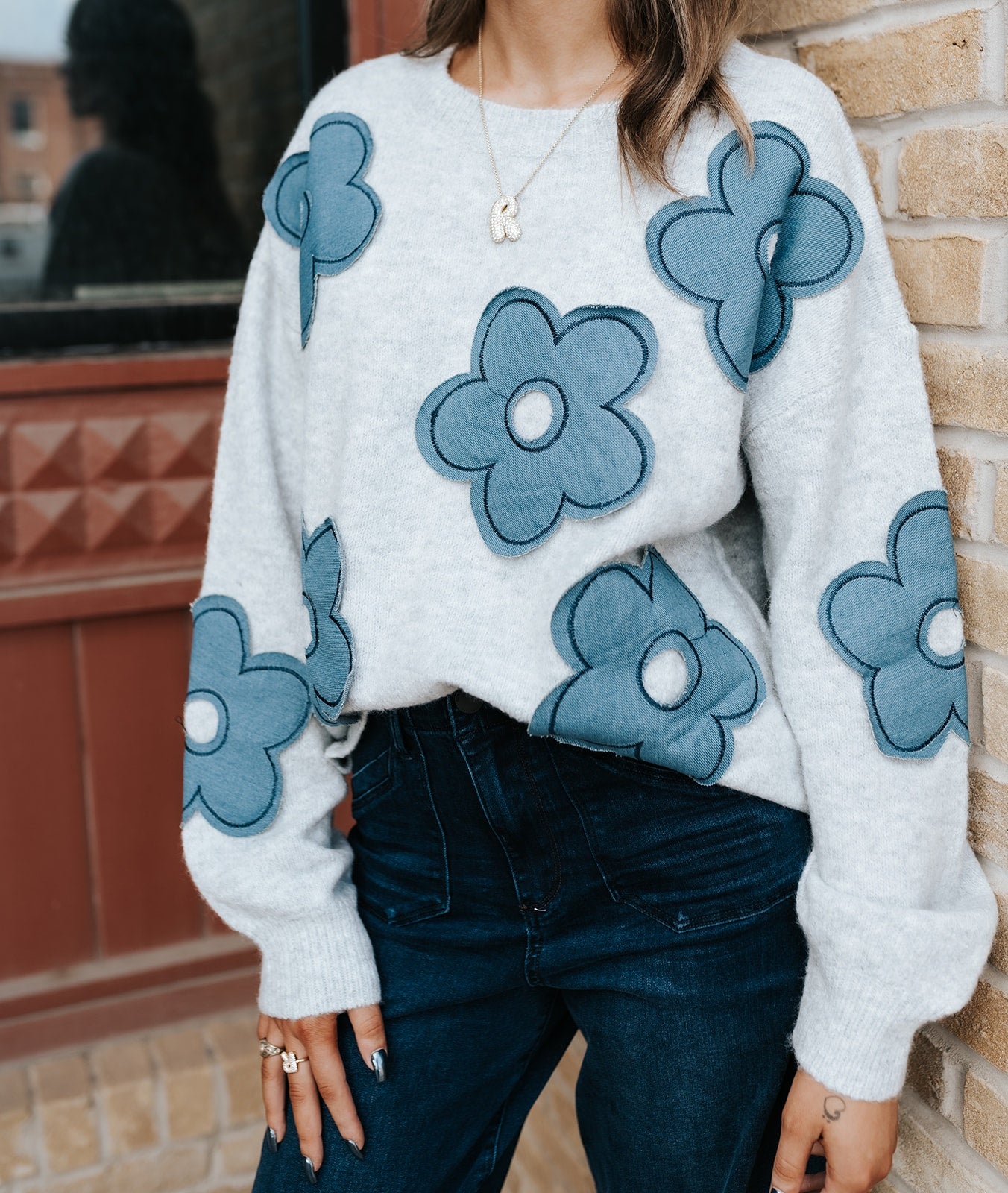 Grey Flower Sweater IT4413 - Southern Soule Designs