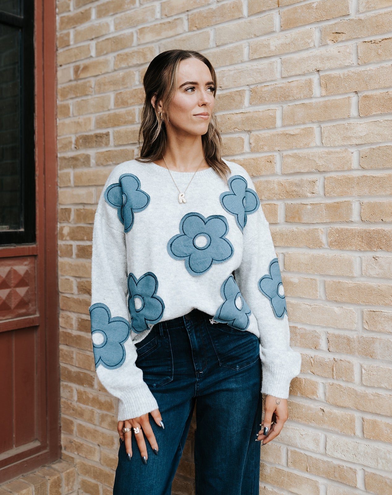 Grey Flower Sweater IT4413 - Southern Soule Designs