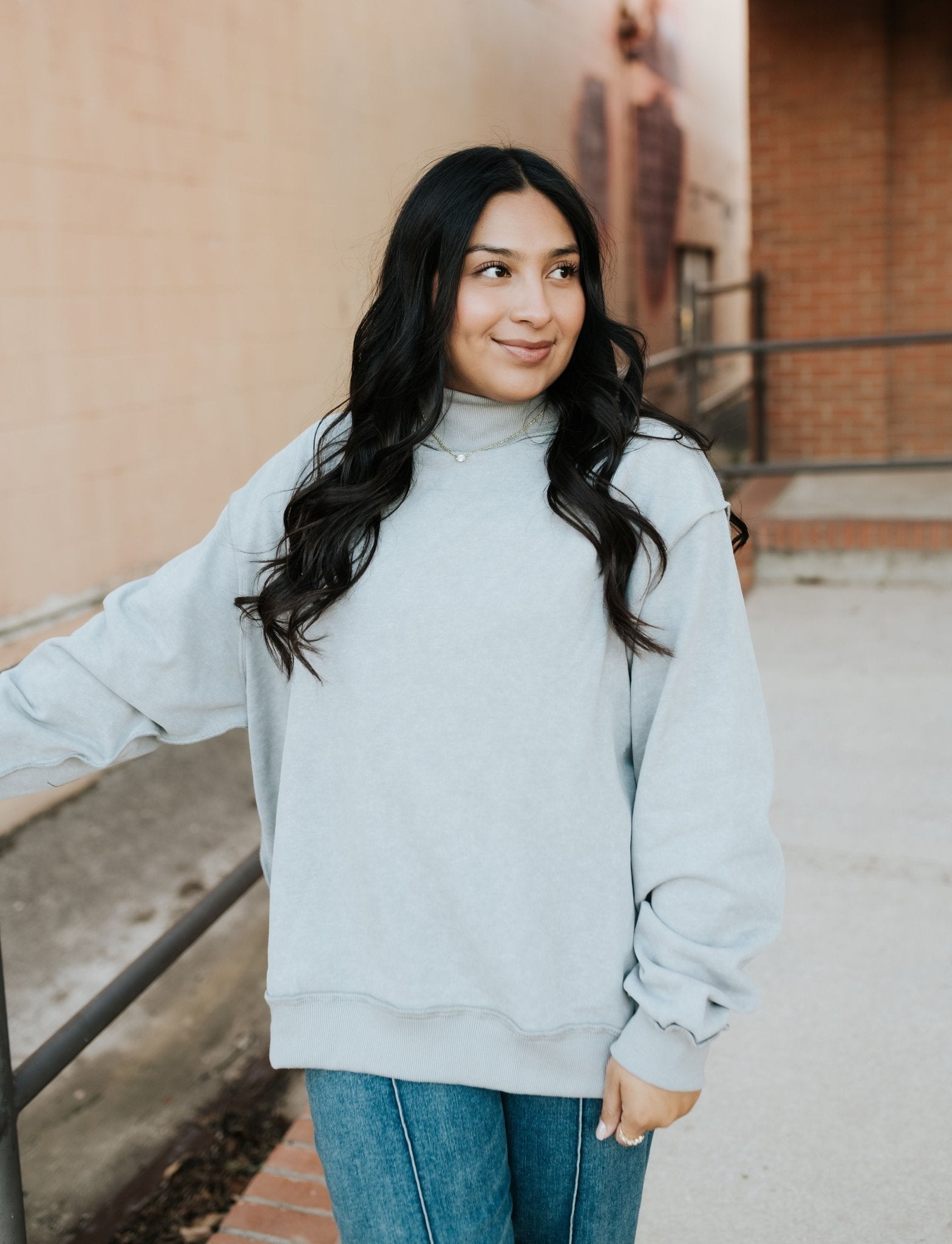 Grey vintage Wash Mock Neck Oversized Sweatshirt IT2594 - 3 - Southern Soule Designs