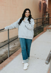 Grey vintage Wash Mock Neck Oversized Sweatshirt IT2594 - 3 - Southern Soule Designs