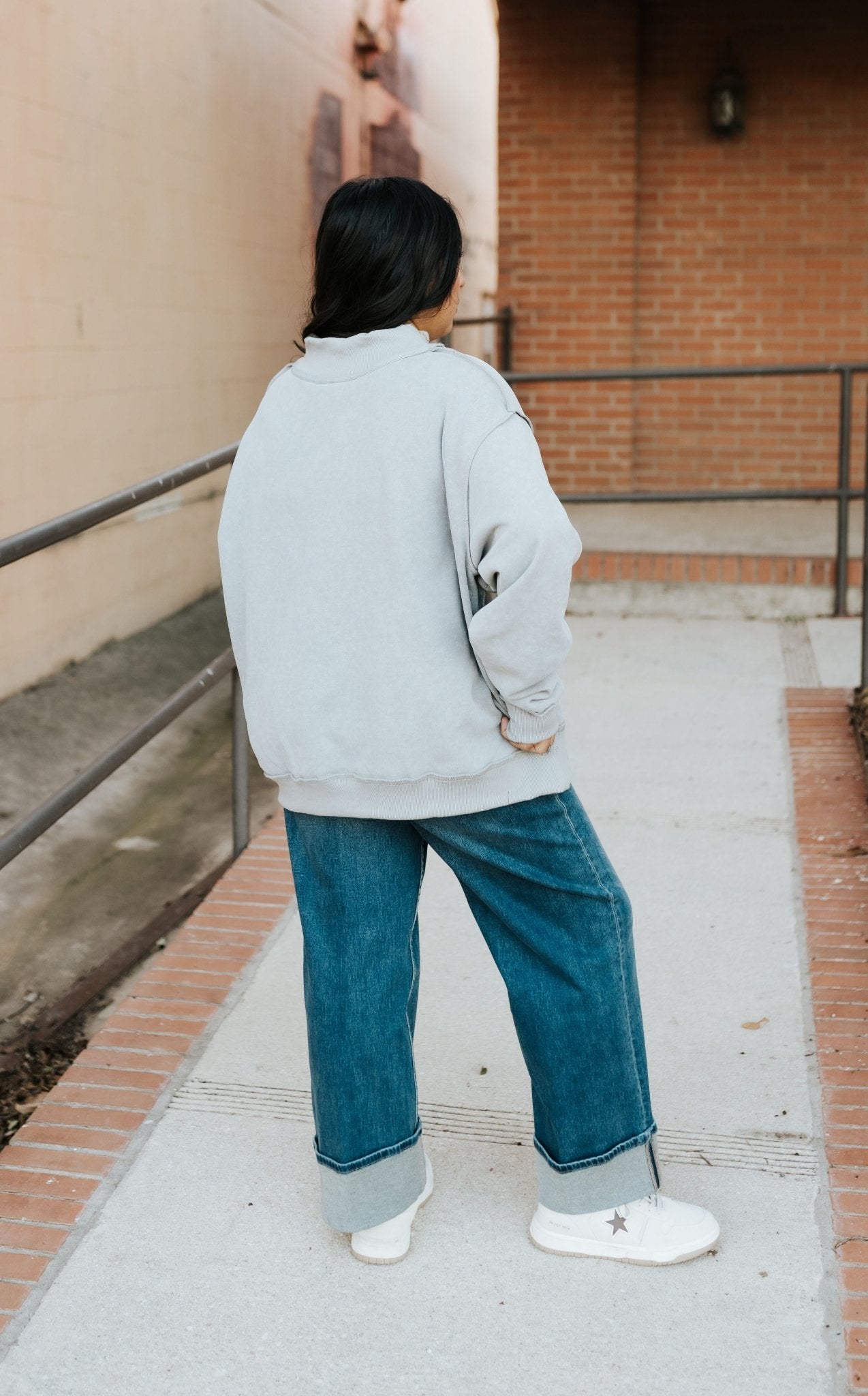 Grey vintage Wash Mock Neck Oversized Sweatshirt IT2594 - 3 - Southern Soule Designs