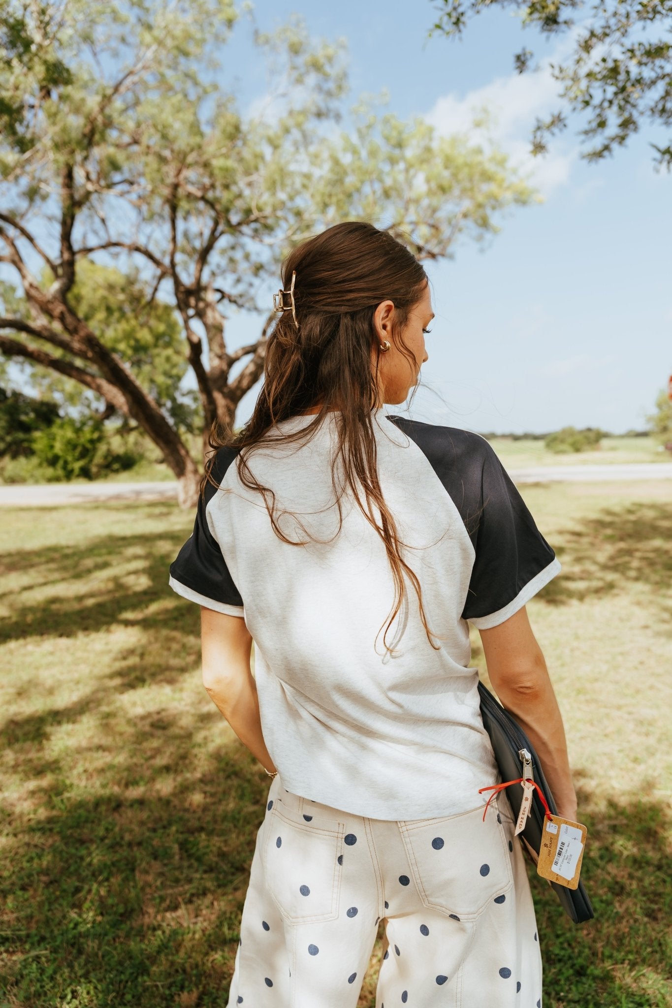 Grey with Navy Sleeve Basic Tee TBT13779 - Southern Soule Designs