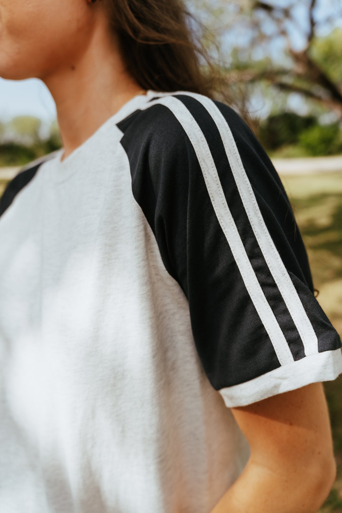 Grey with Navy Sleeve Basic Tee TBT13779 - Southern Soule Designs