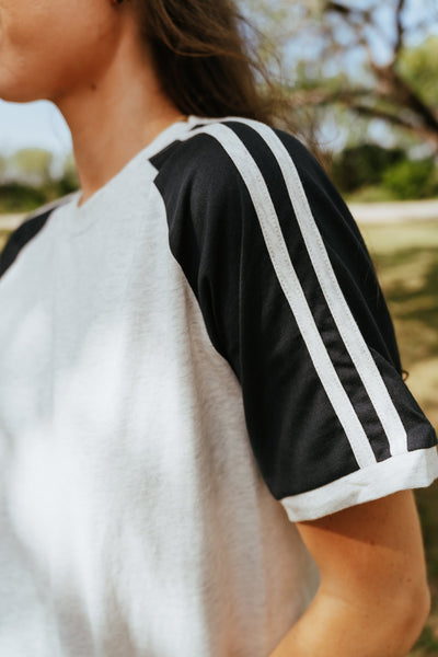 Grey with Navy Sleeve Basic Tee TBT13779 - Southern Soule Designs