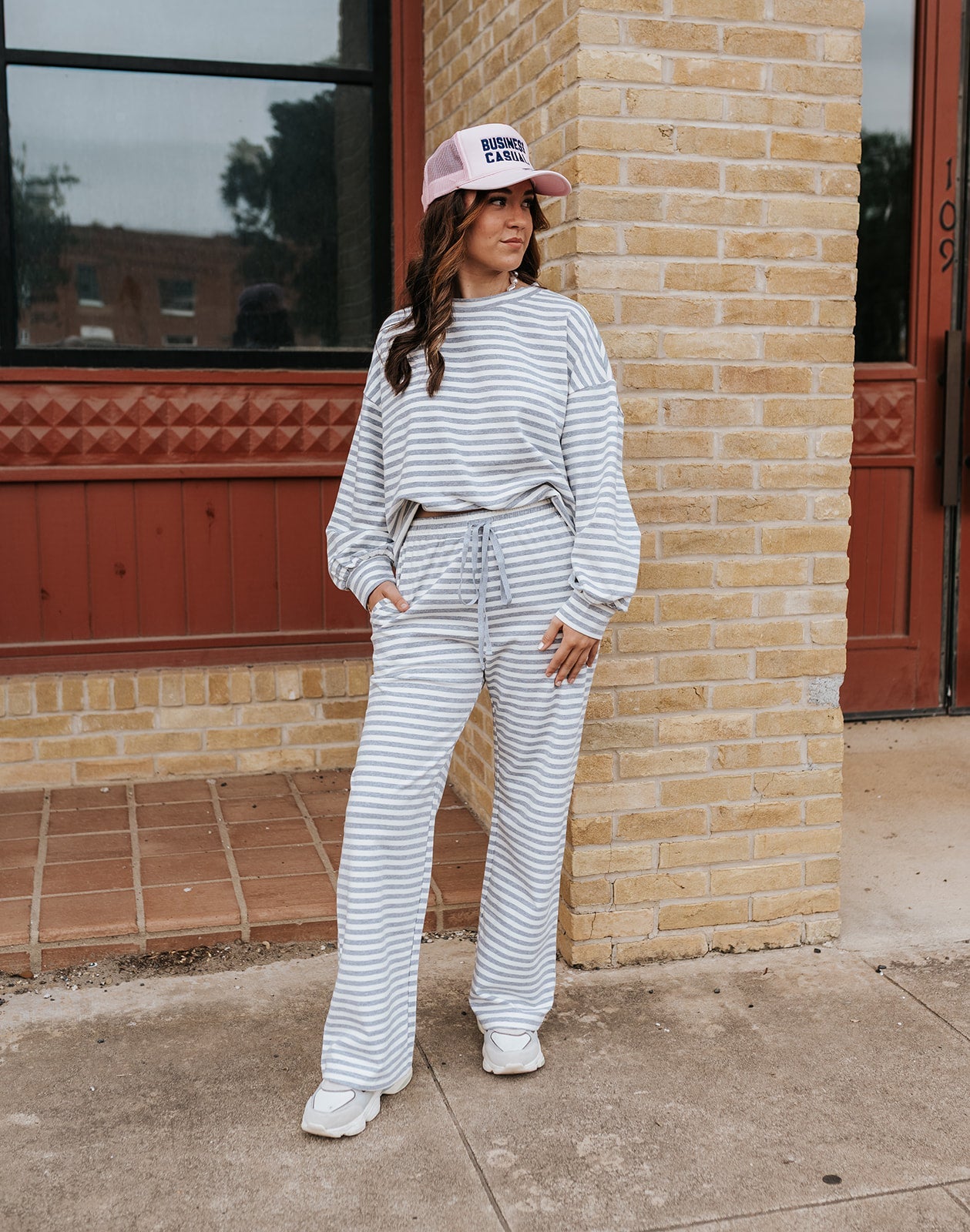 Grey/Ivory Striped Elastic Knit Pants IP5746 - Southern Soule Designs