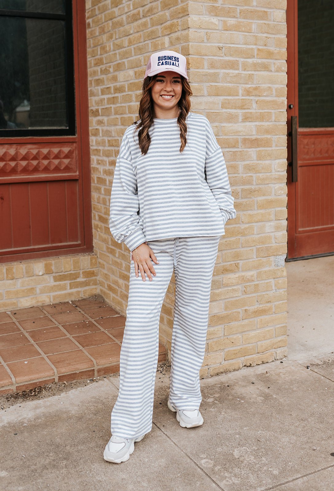 Grey/Ivory Striped Oversized Crop Top IT2819 - Southern Soule Designs