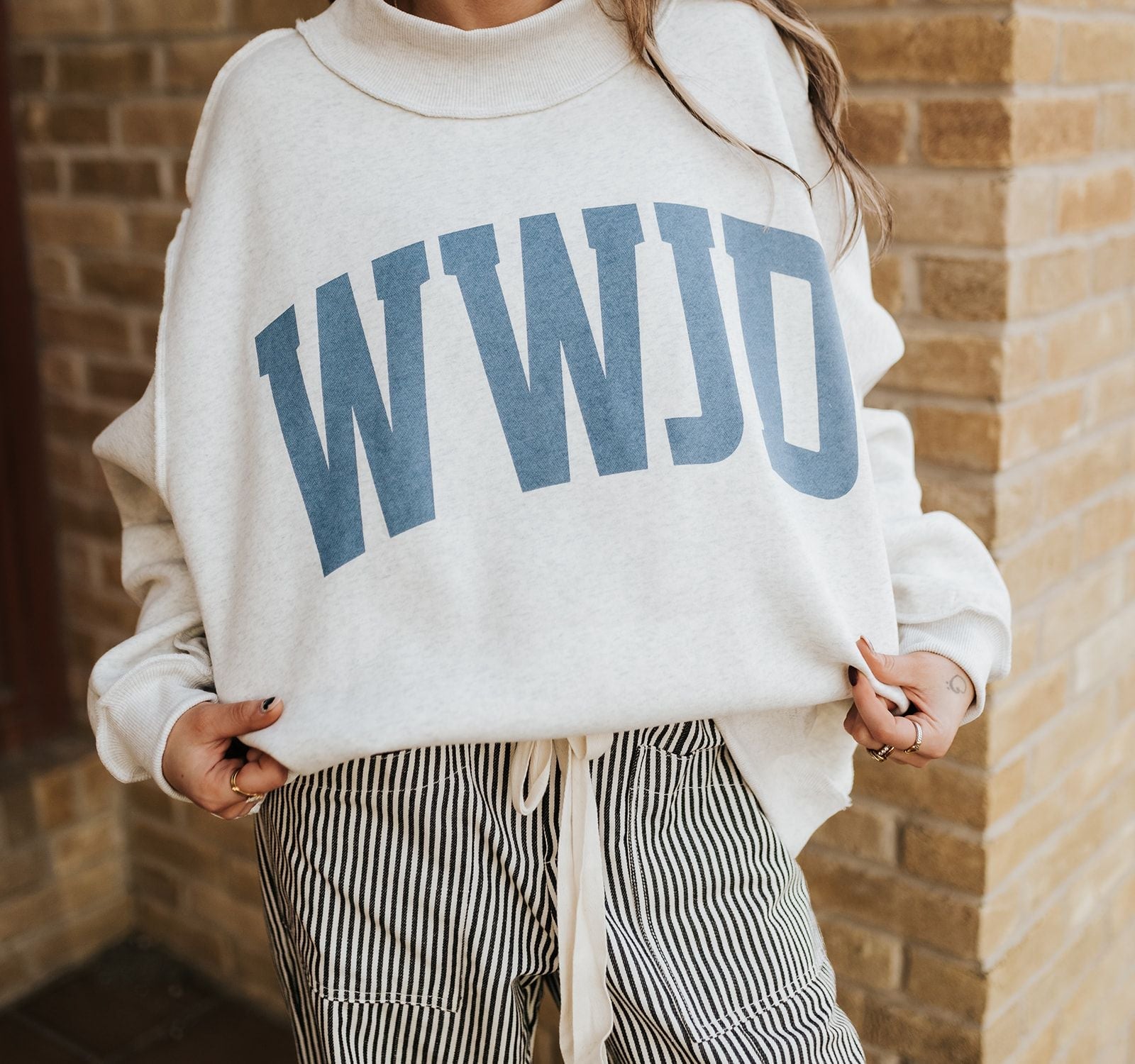 Grey/Navy WWJD & AMEN Mock Neck Sweatshirt IT2594 - Southern Soule Designs