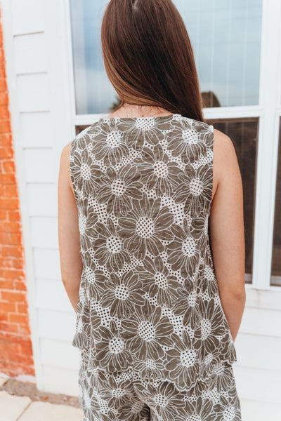 Sage Green Eyelet Lace Sleeveless Vest and Short Set IST17844