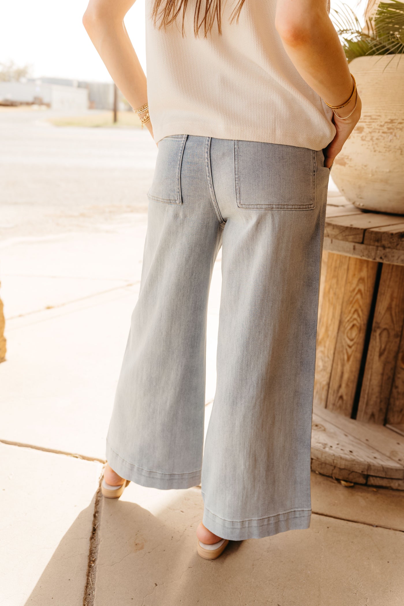 Washed Denim with Tie Front Pants P4880