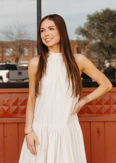Off White Sleeveless Dress with Tie Back D4549