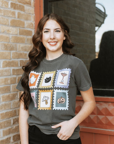 Halloween Stamps Graphic Tee Charcoal - Southern Soule Designs