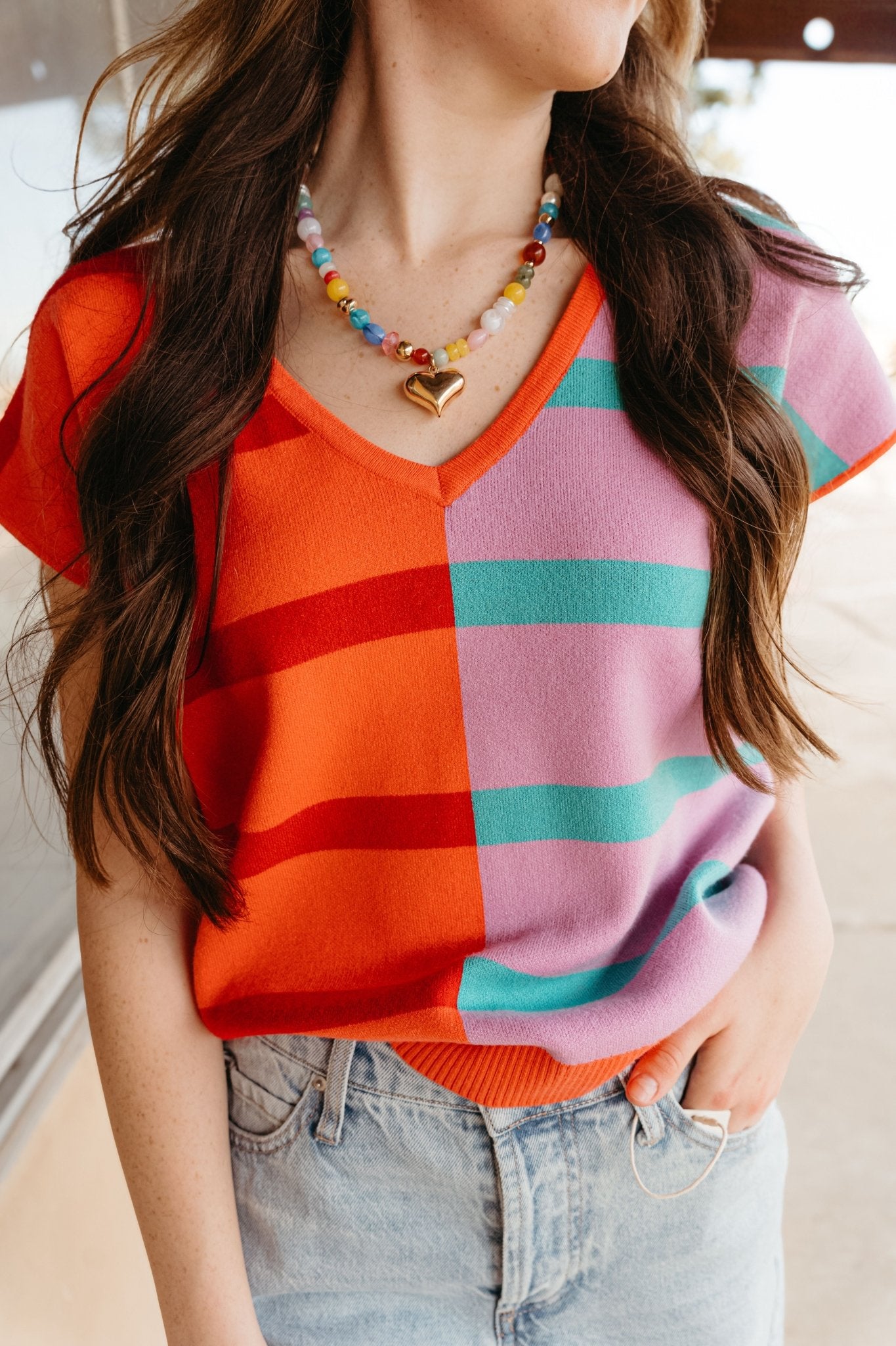Hannah Coral Lilac Stripe Sweater - Southern Soule Designs