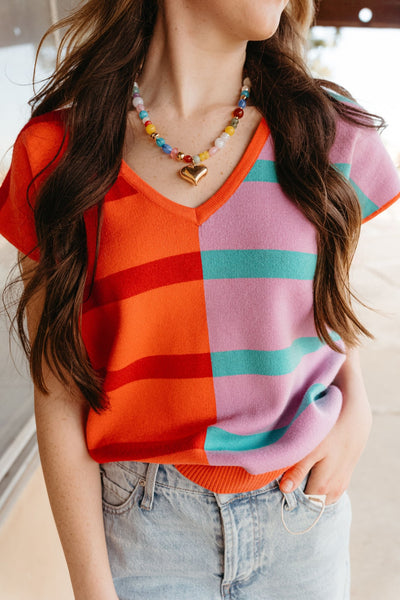 Hannah Coral Lilac Stripe Sweater - Southern Soule Designs