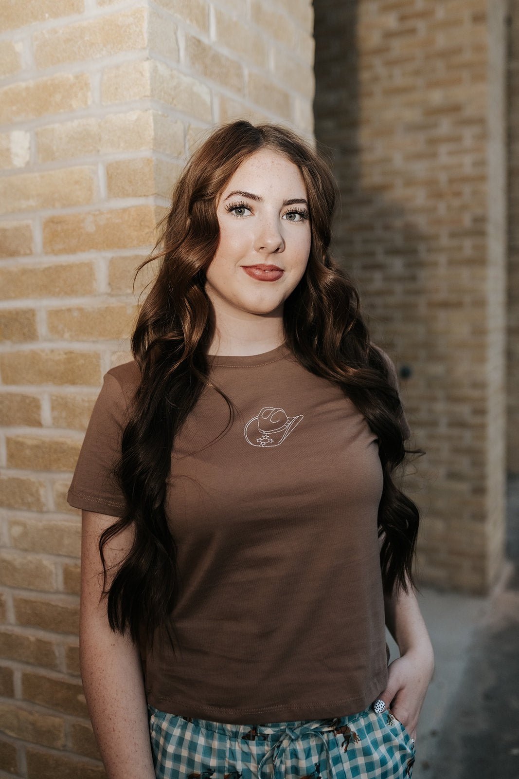 Hazelnut/White Western Embroidered Knit Top WL25 - 11502 - Southern Soule Designs