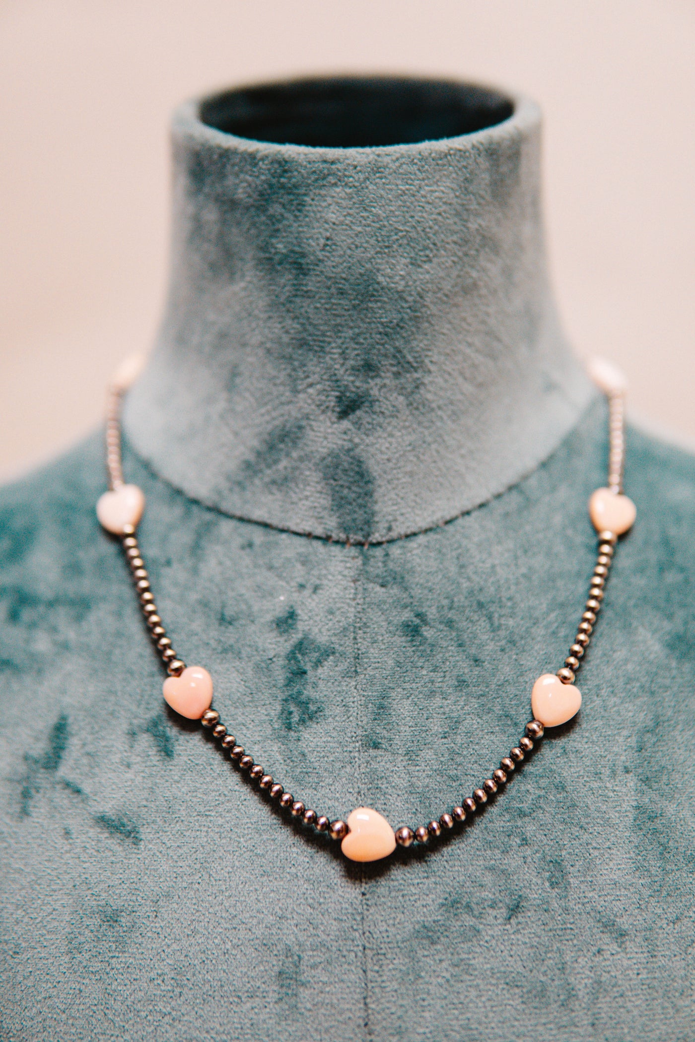 Pink Conch Heart/Pearl Bead Necklace