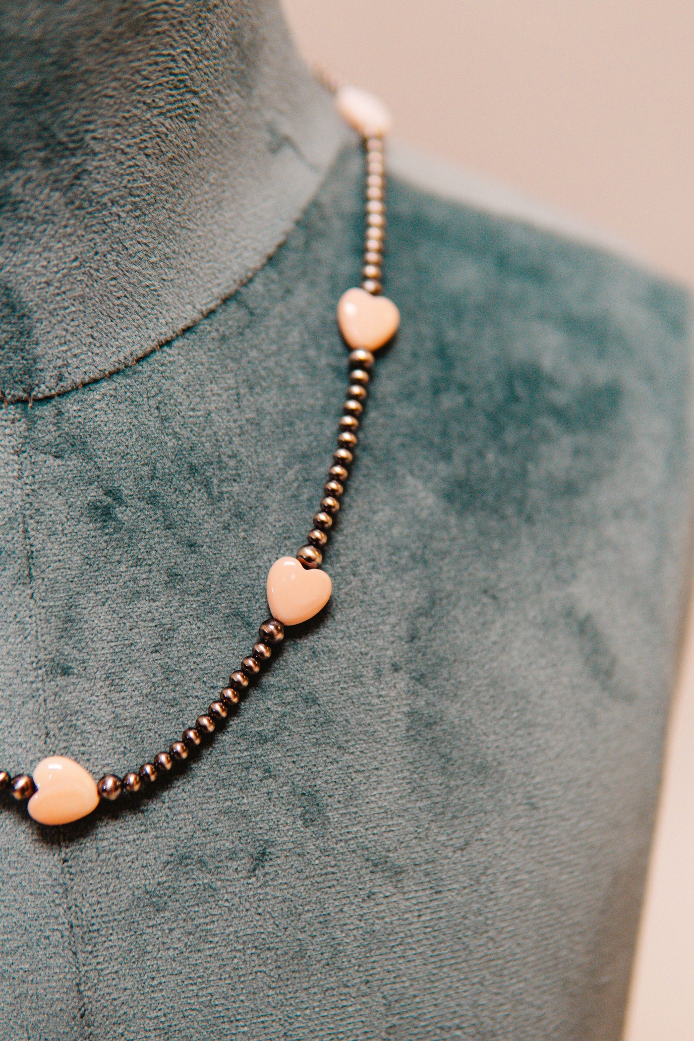 Pink Conch Heart/Pearl Bead Necklace