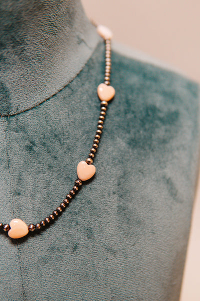 Pink Conch Heart/Pearl Bead Necklace