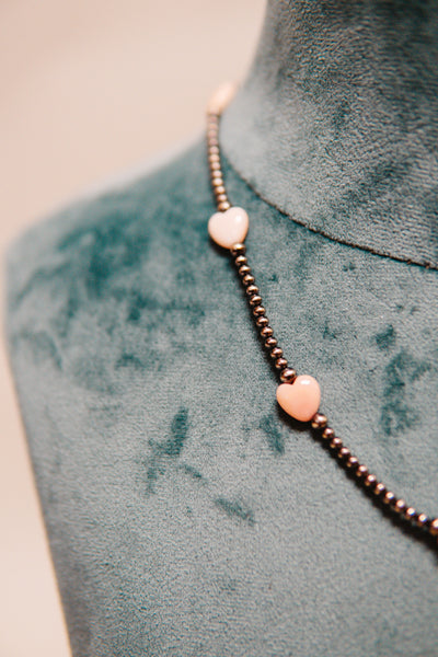 Pink Conch Heart/Pearl Bead Necklace