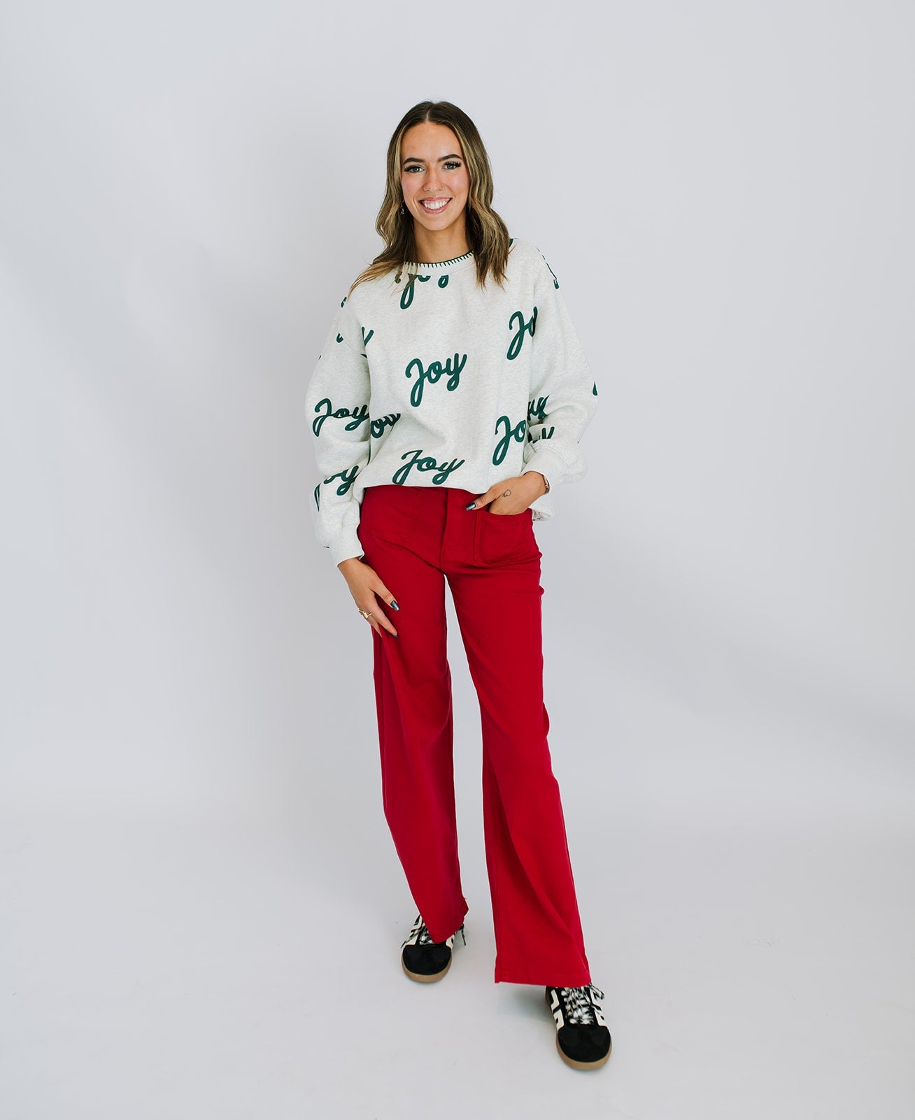 Heater Grey/Hunter Green Joy Sweatshirt IKT300304 - 01 - Southern Soule Designs