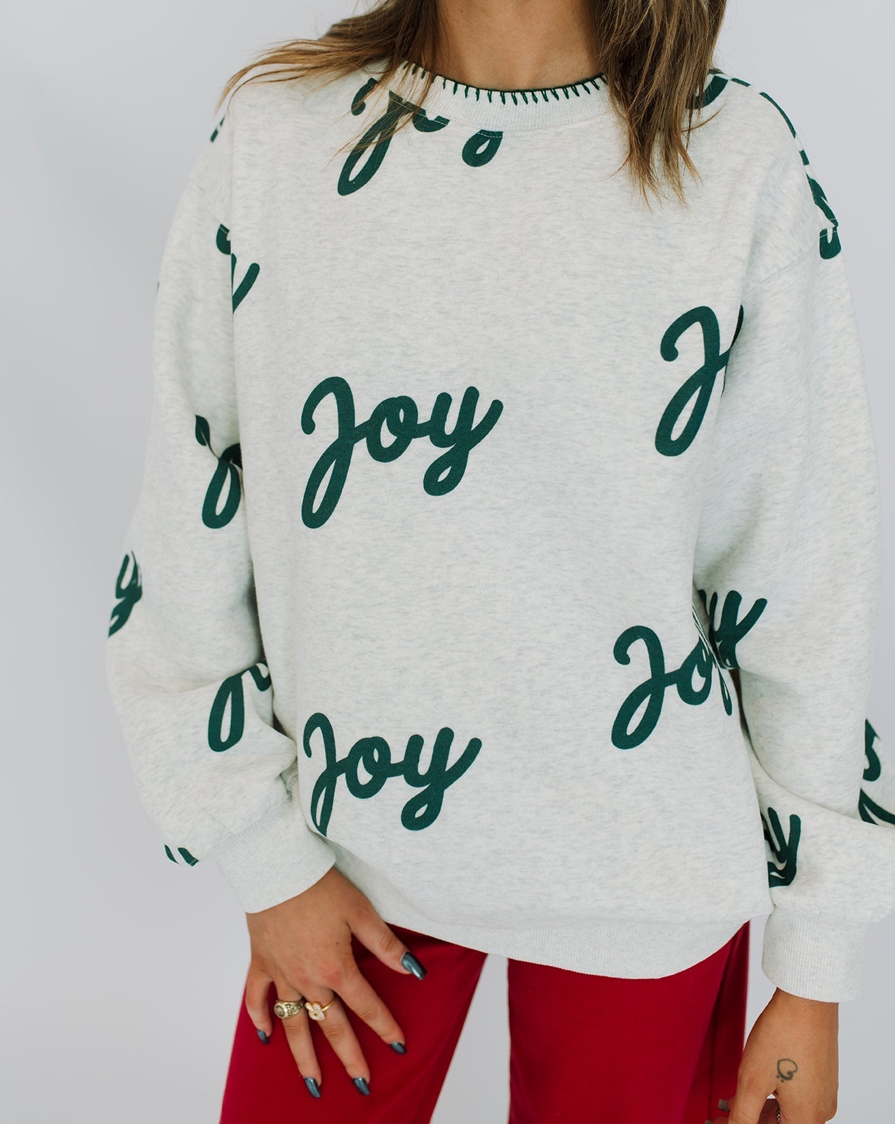 Heater Grey/Hunter Green Joy Sweatshirt IKT300304 - 01 - Southern Soule Designs