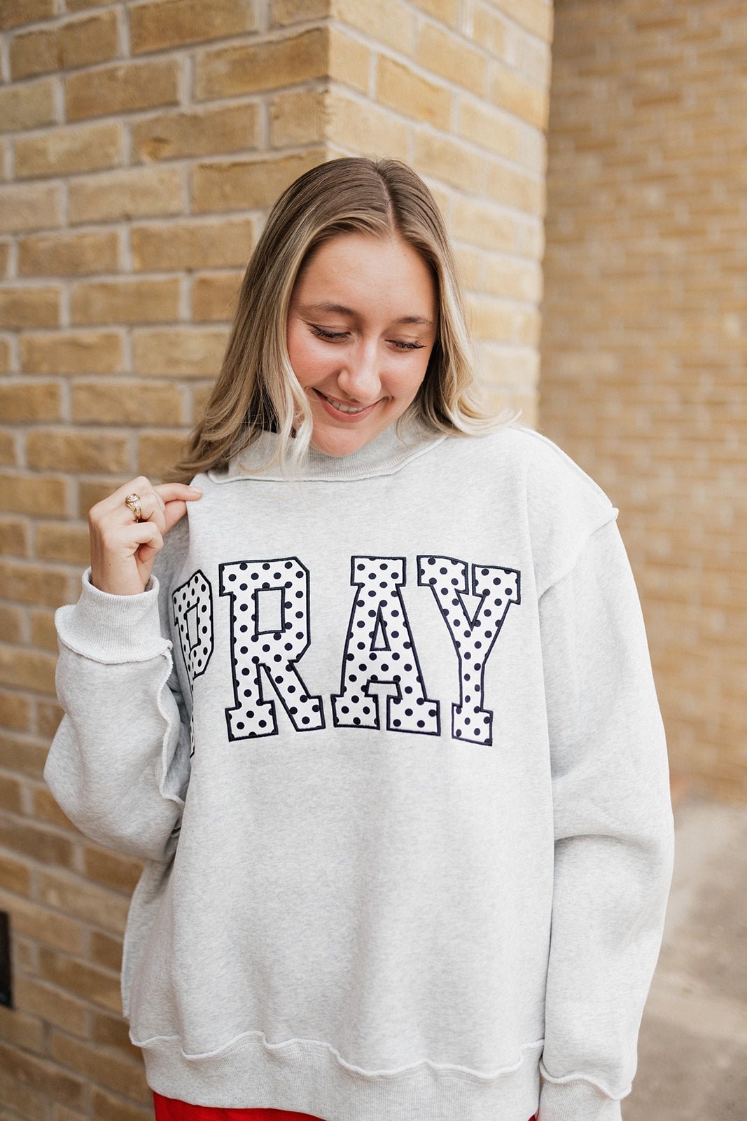 Heather Grey Emb PRAY Mock Neck Sweatshirt IT2594E-PRAY1 - Southern Soule Designs